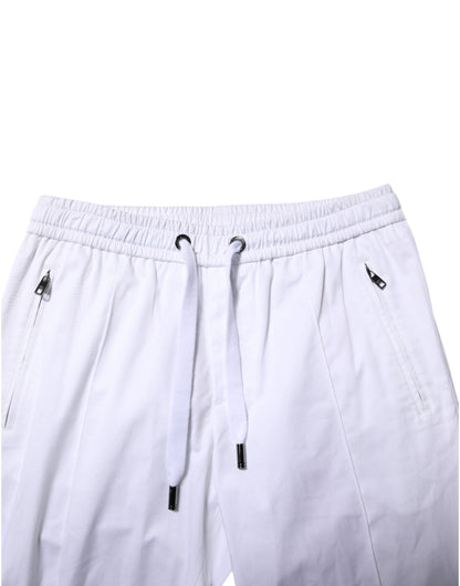 White Cotton Stretch Logo Men Jogger Pants