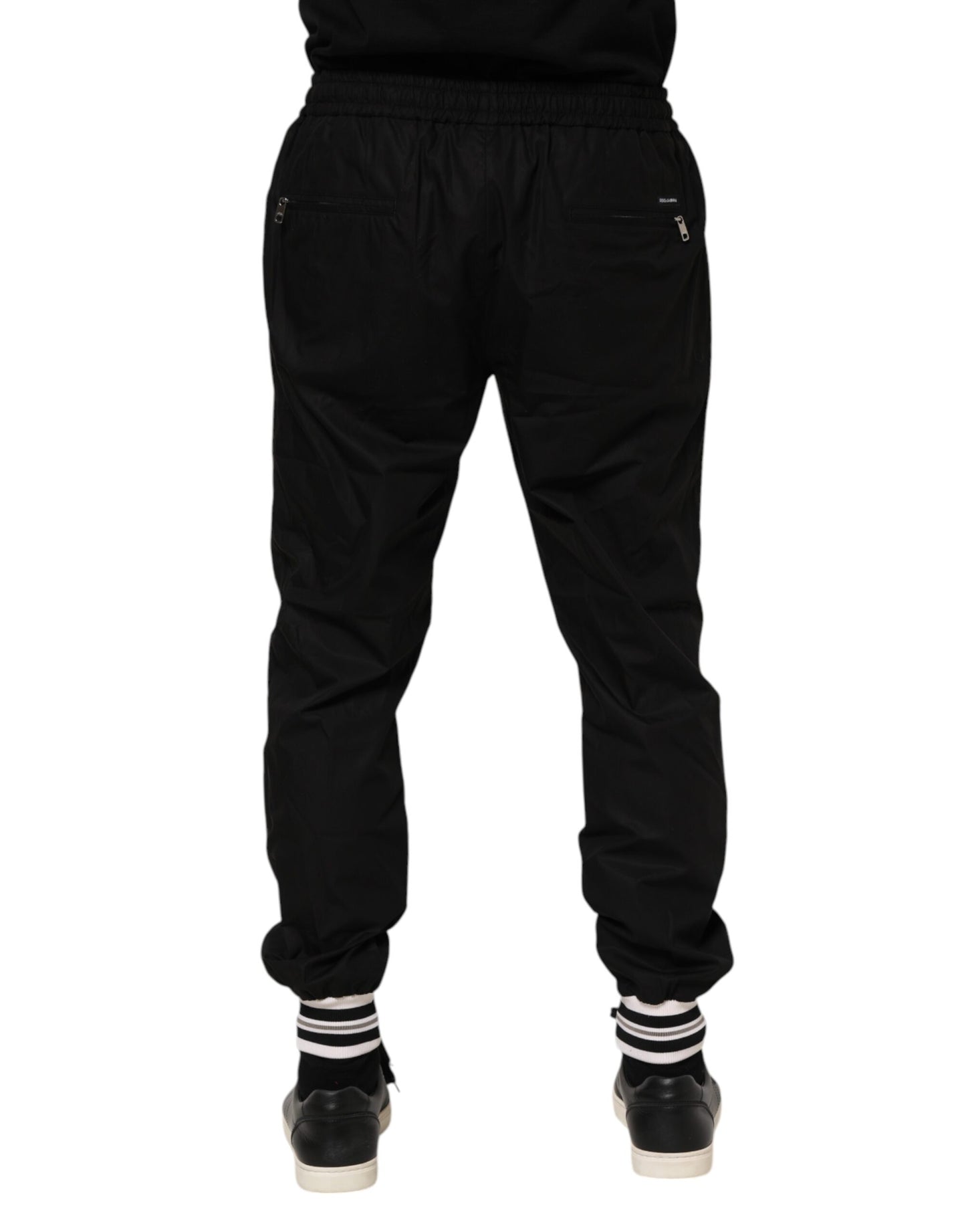 Black Cotton Logo Tape Men Jogger Pants