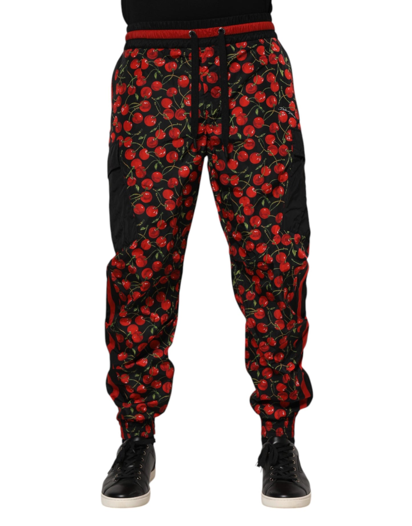 Black Red Cherry Print Men Sweatpants Pants