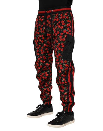 Black Red Cherry Print Men Sweatpants Pants