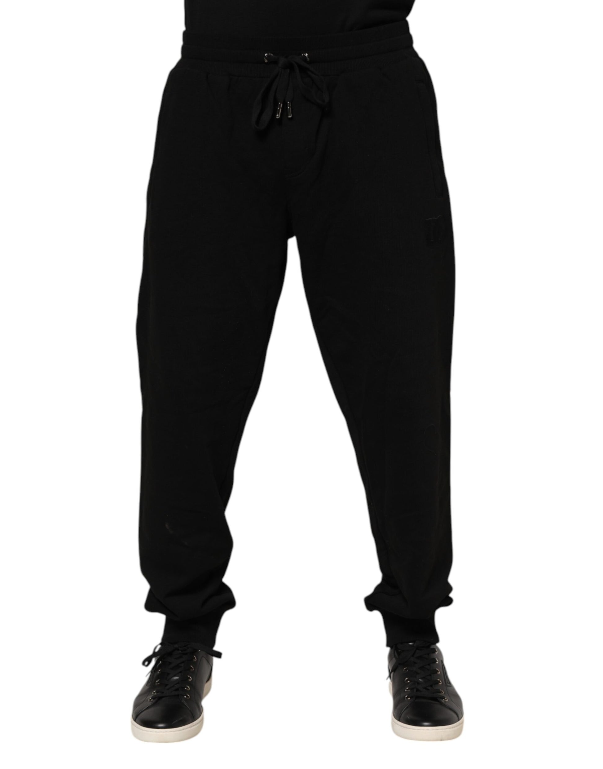 Black Cotton Logo Tape Men Jogger Pants