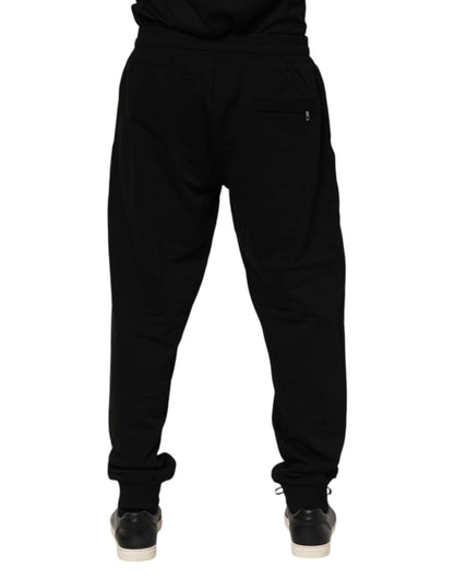 Black Cotton Logo Tape Men Jogger Pants