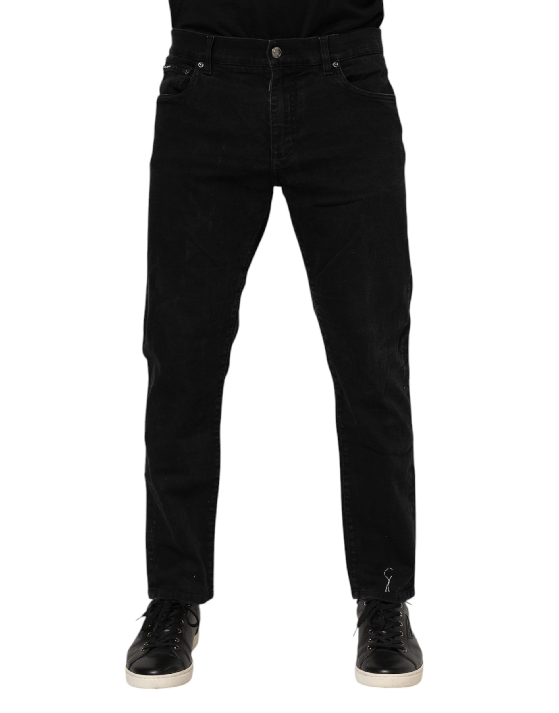 Black Cotton Logo Plaque Slim Fit Denim Jeans