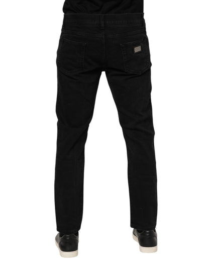 Black Cotton Logo Plaque Slim Fit Denim Jeans