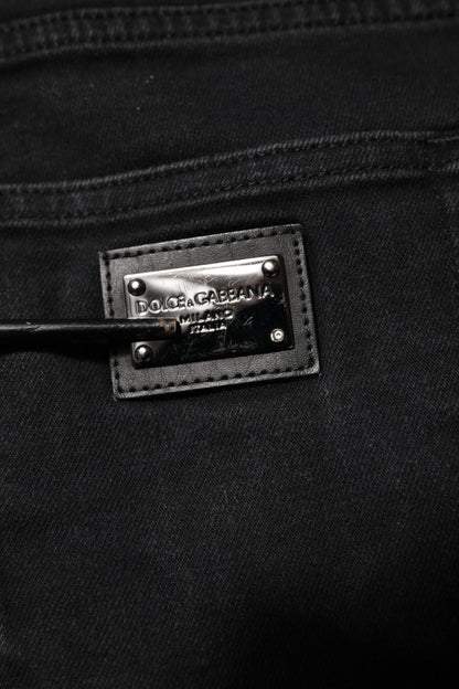 Black Cotton Logo Plaque Slim Fit Denim Jeans