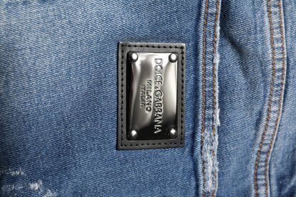 Blue Washed Cotton Logo Plaque Denim Jeans