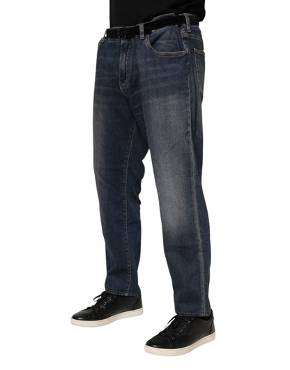 Blue Cotton Logo Plaque Slim Denim Jeans
