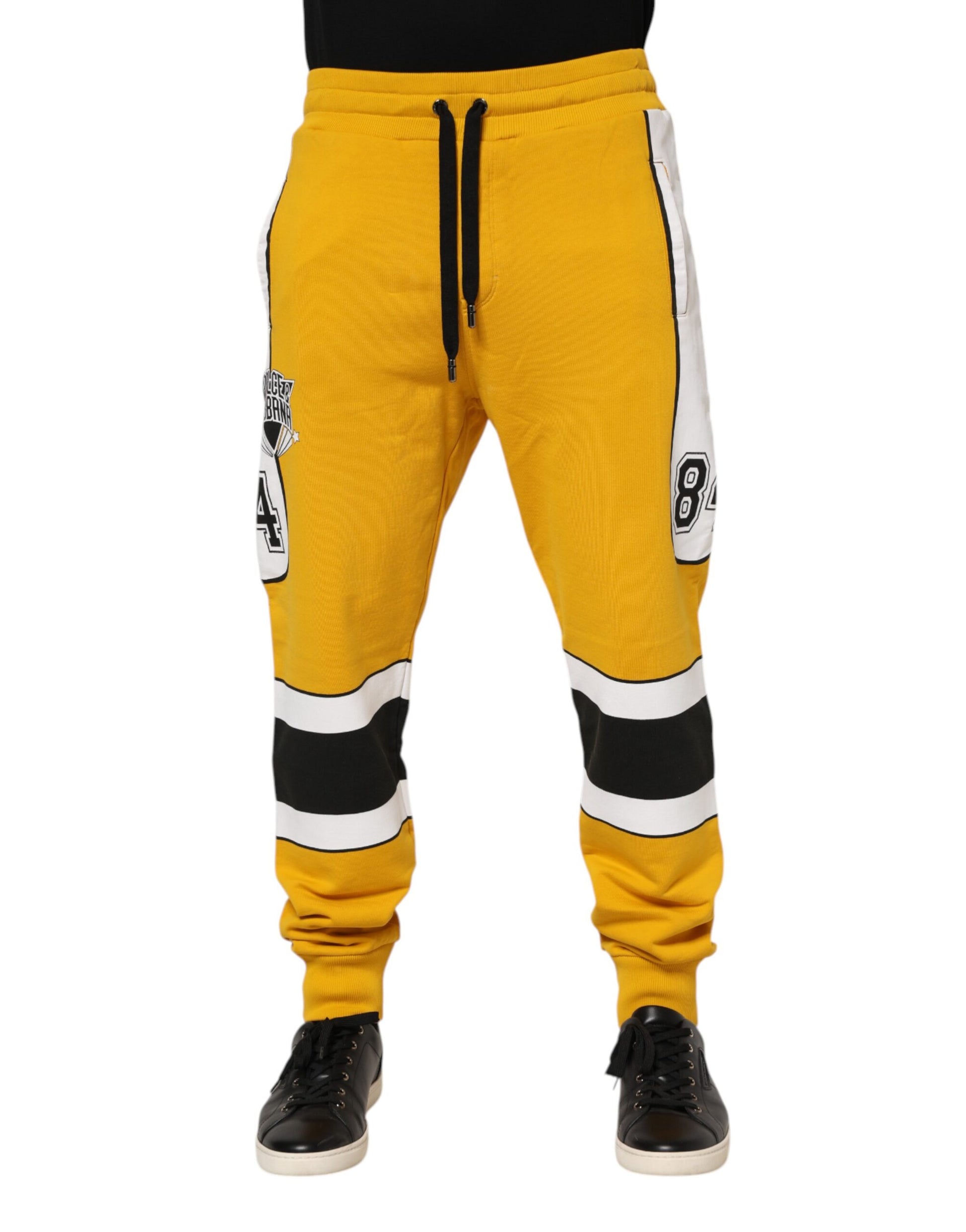 Yellow Printed Drawstring Jogger Pants