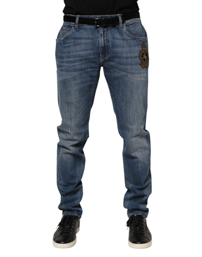 Blue Logo Embroidery Denim Jeans