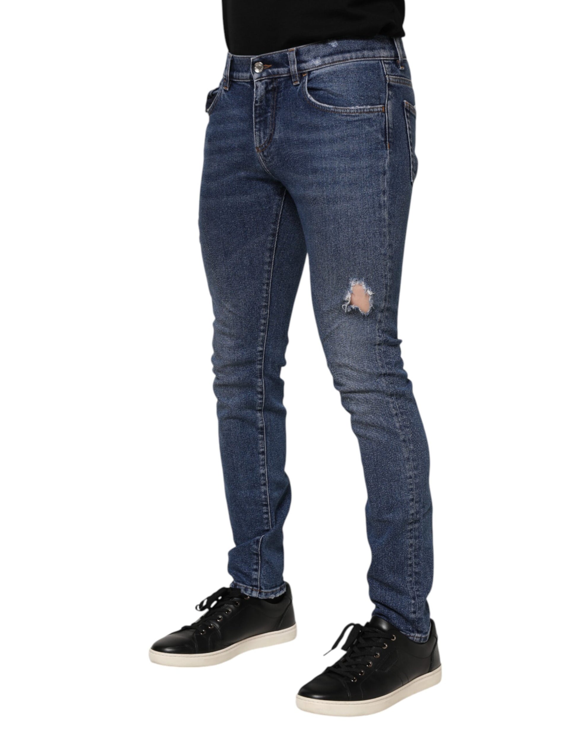 Blue Cotton Logo Plaque Skinny Men Denim Jeans