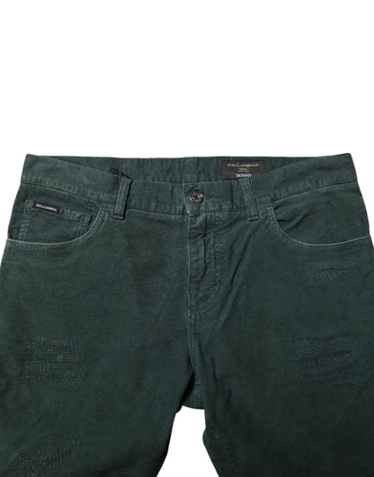 Green Cotton Corduroy Skinny Pants