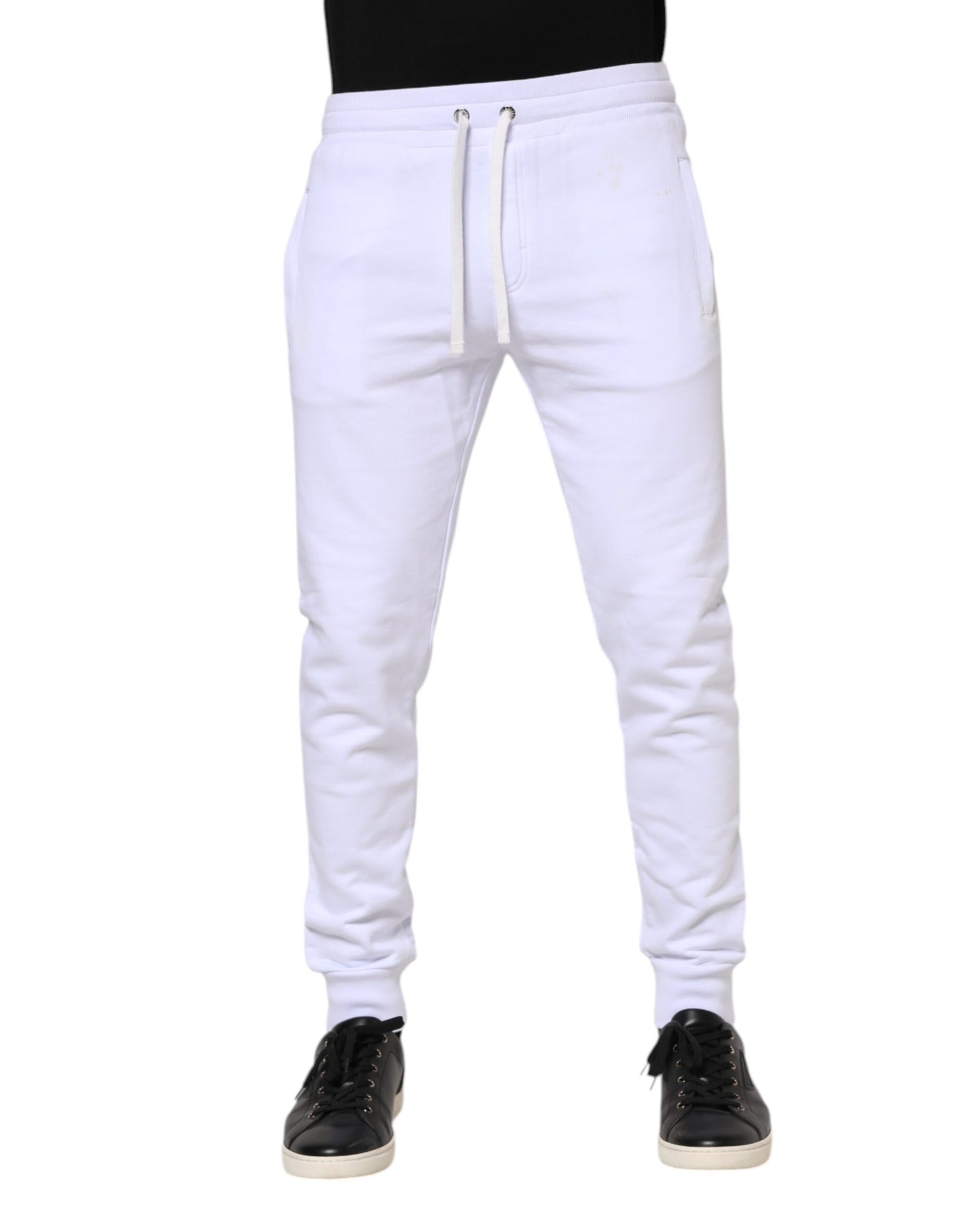 White Cotton Drawstring Jogger Pants