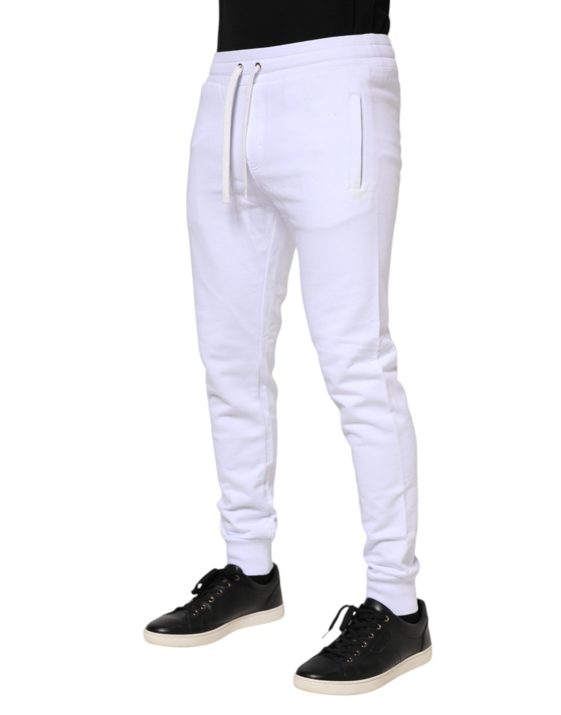 White Cotton Drawstring Jogger Pants