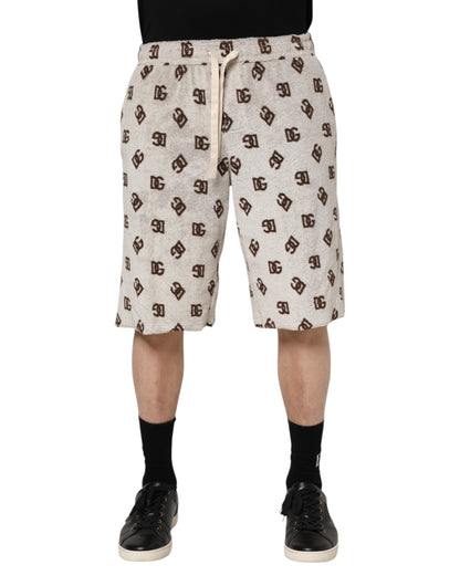 White Cotton DG Mania Print Men Bermuda Shorts