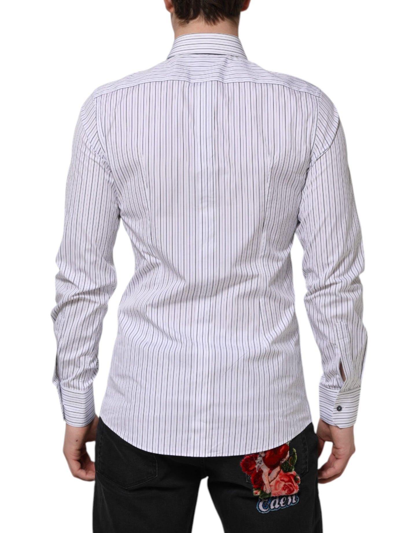 White Blue Striped Cotton GOLD Formal Shirt