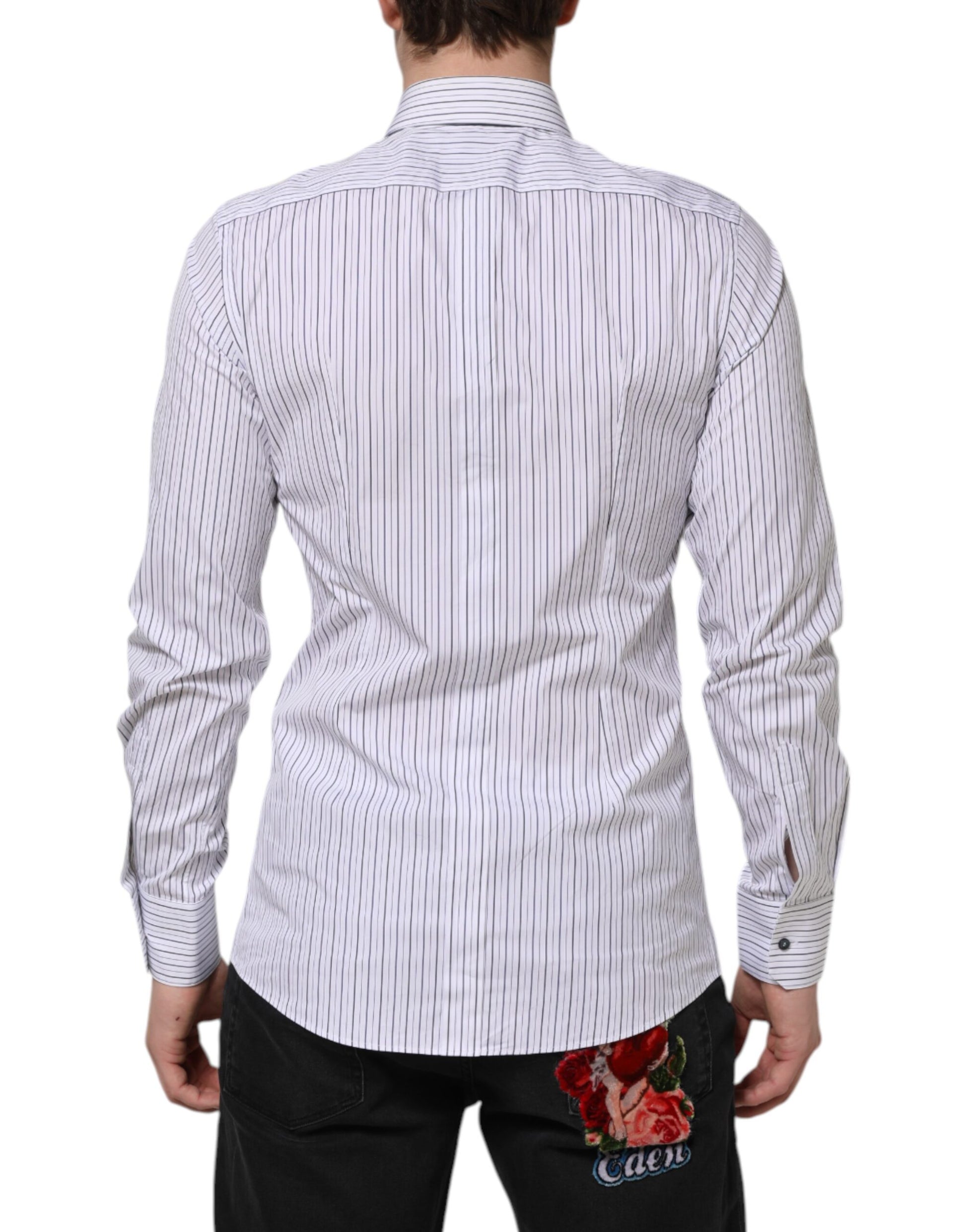 White Blue Striped Cotton GOLD Formal Shirt