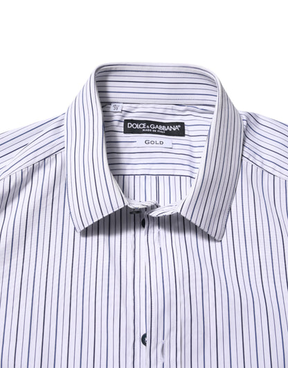 White Blue Striped Cotton GOLD Formal Shirt