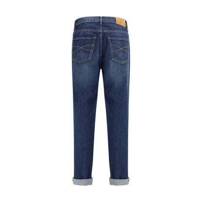 Blue Cotton Straight-Leg Jeans