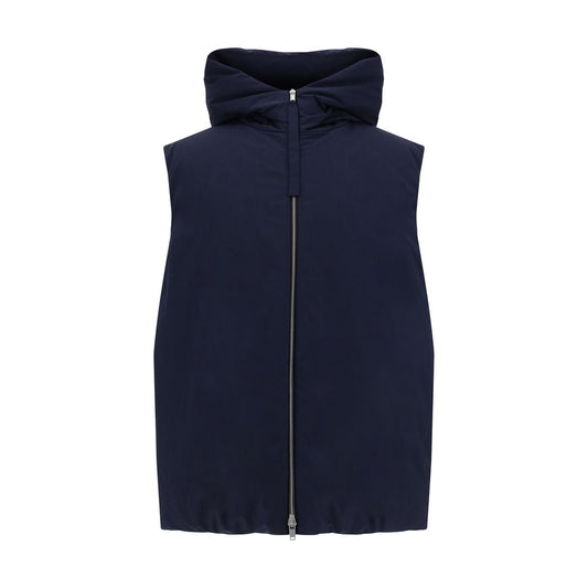 Blue Polyester Sleveless Jacket