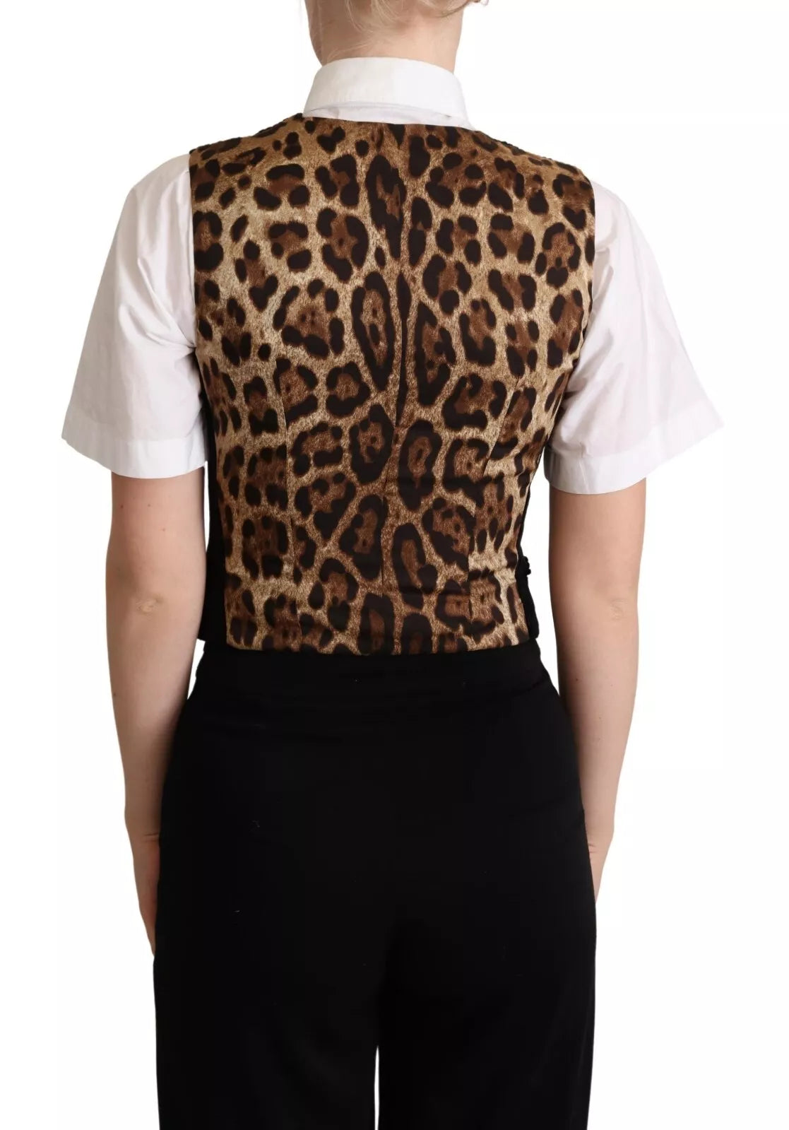 Black Brown Leopard Print Waistcoat Vest