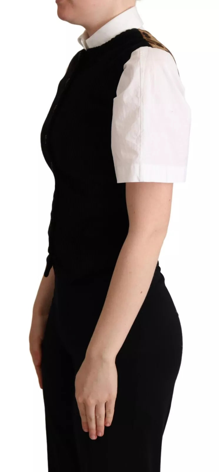 Black Brown Leopard Print Waistcoat Vest