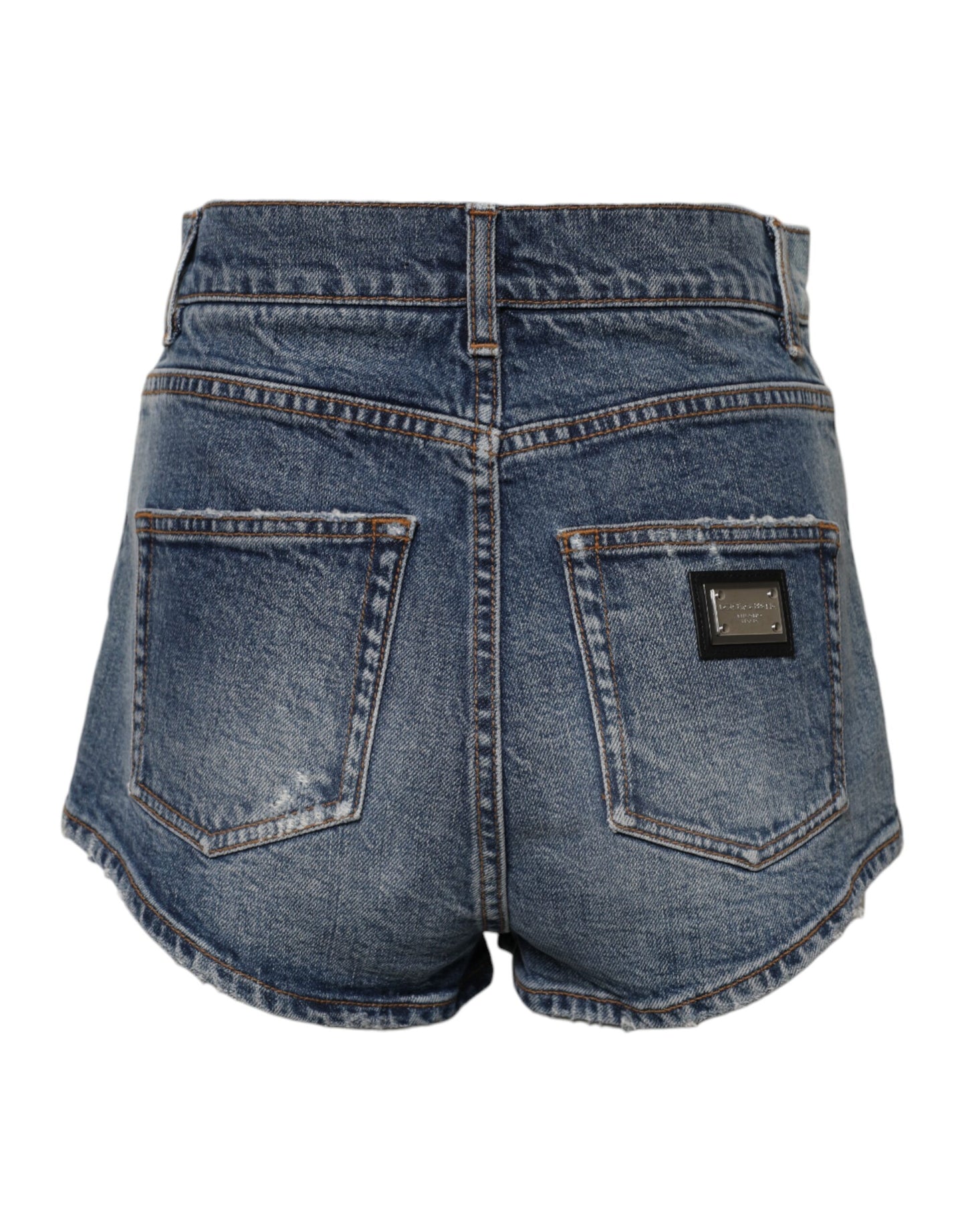 Blue Tattered Denim Cotton Hot Pants Shorts