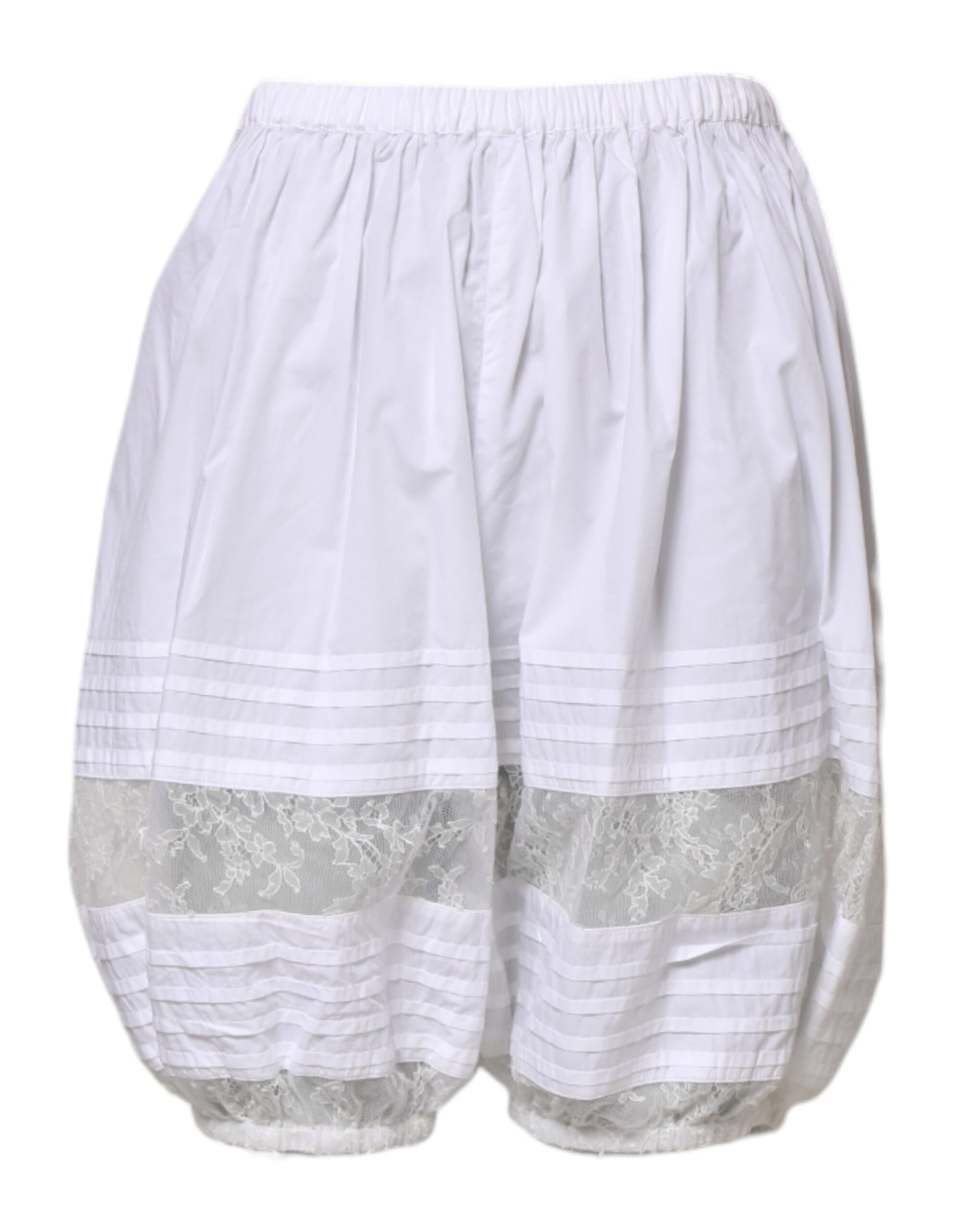 White Lace Paneled Cotton High Waisted Shorts