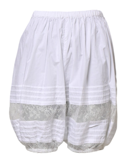 White Lace Paneled Cotton High Waisted Shorts
