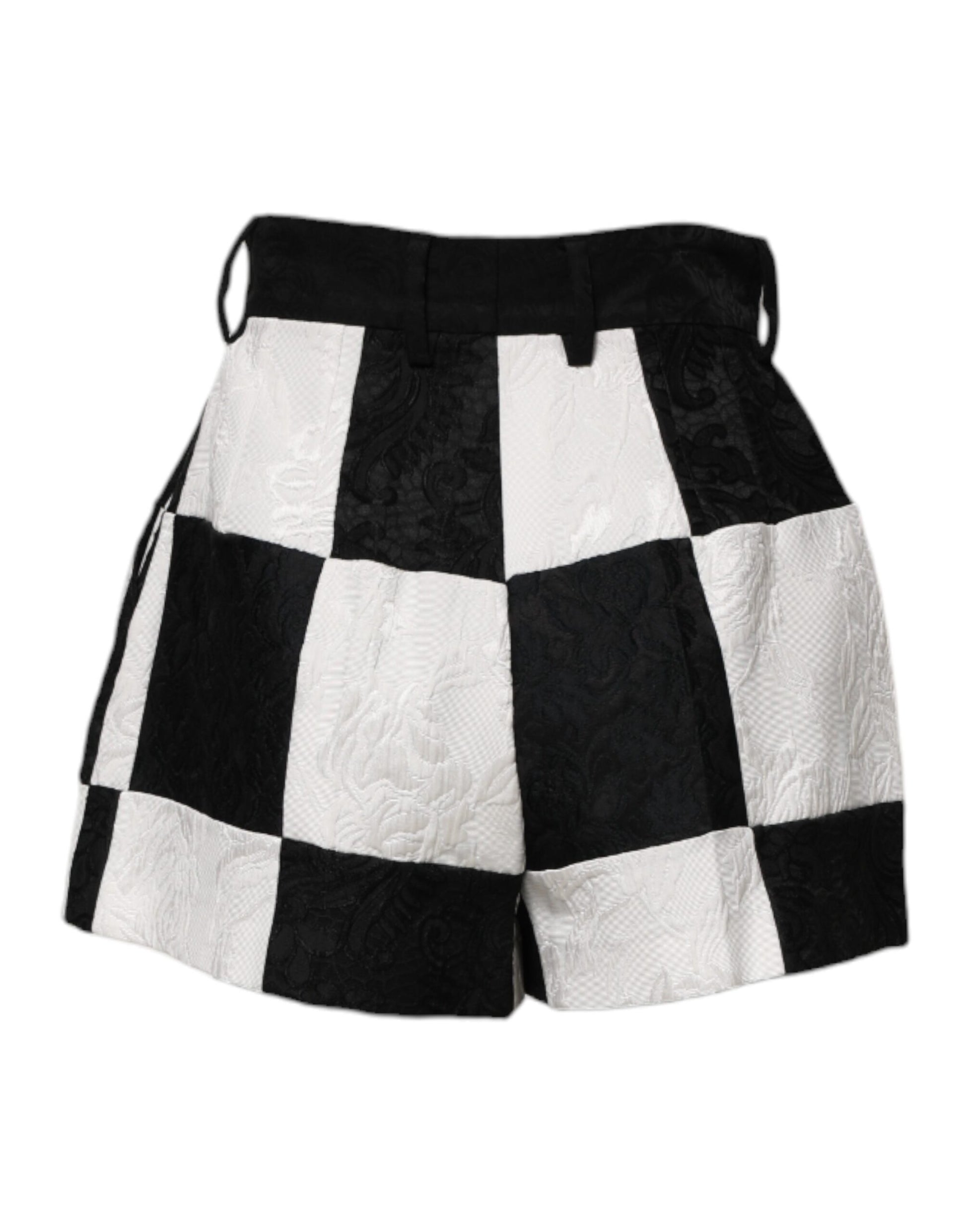 Black White Floral Brocade Hot Pants Shorts