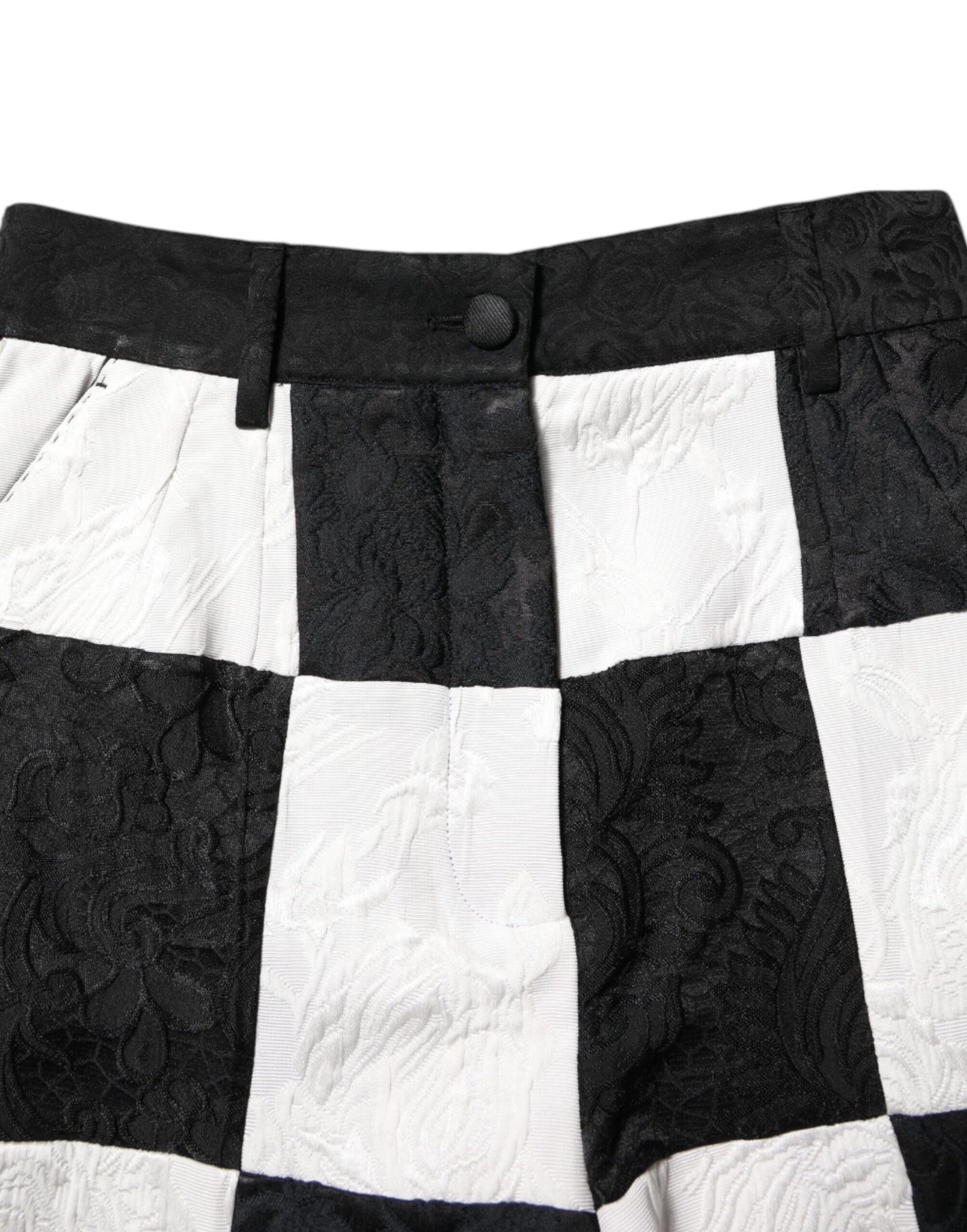 Black White Floral Brocade Hot Pants Shorts