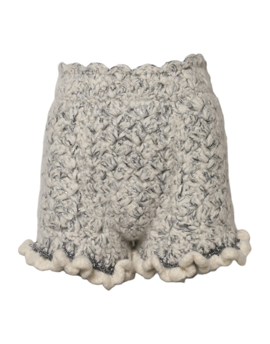 Metallic Bouclé Knit Cashmere Ruffled Shorts