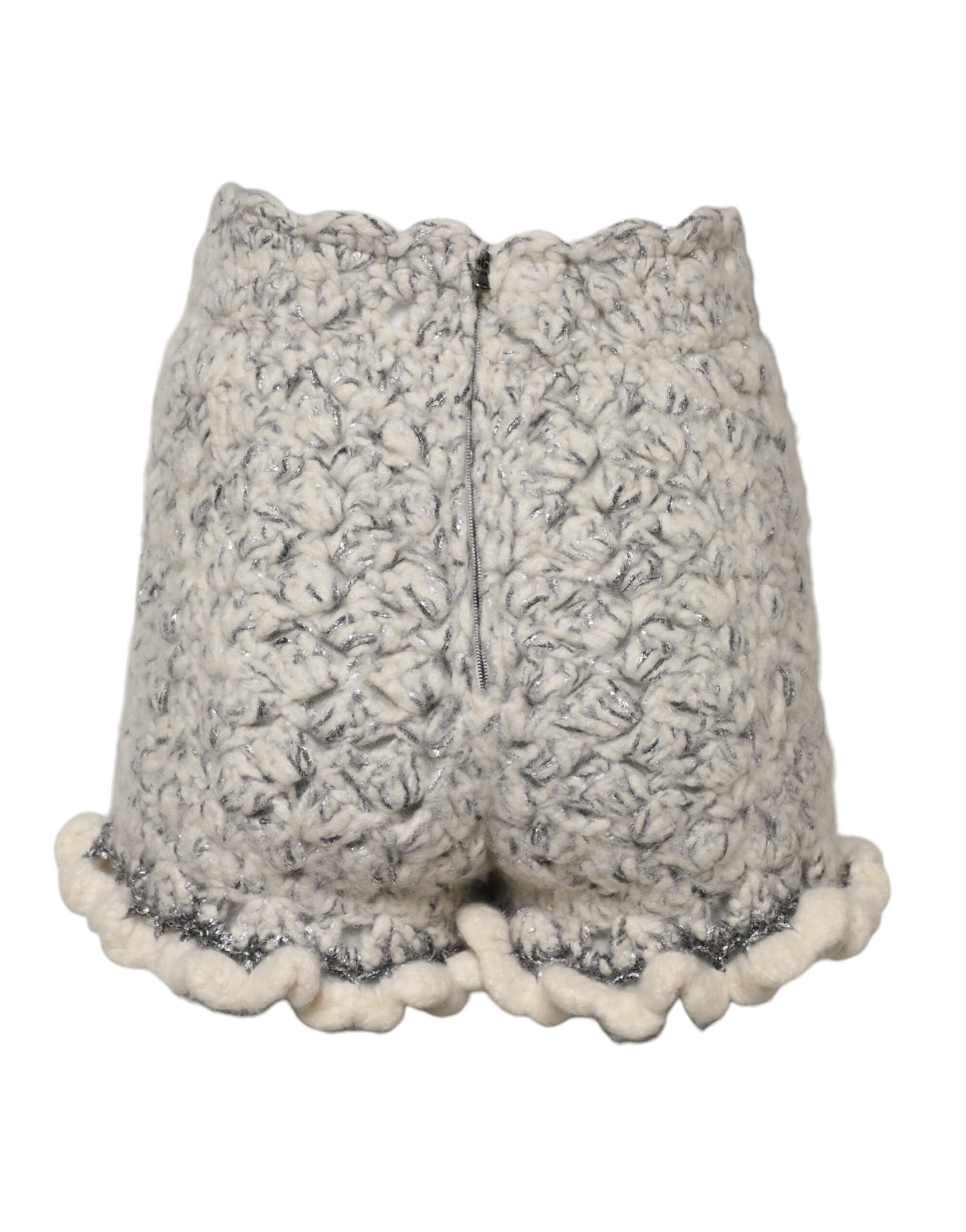 Metallic Bouclé Knit Cashmere Ruffled Shorts
