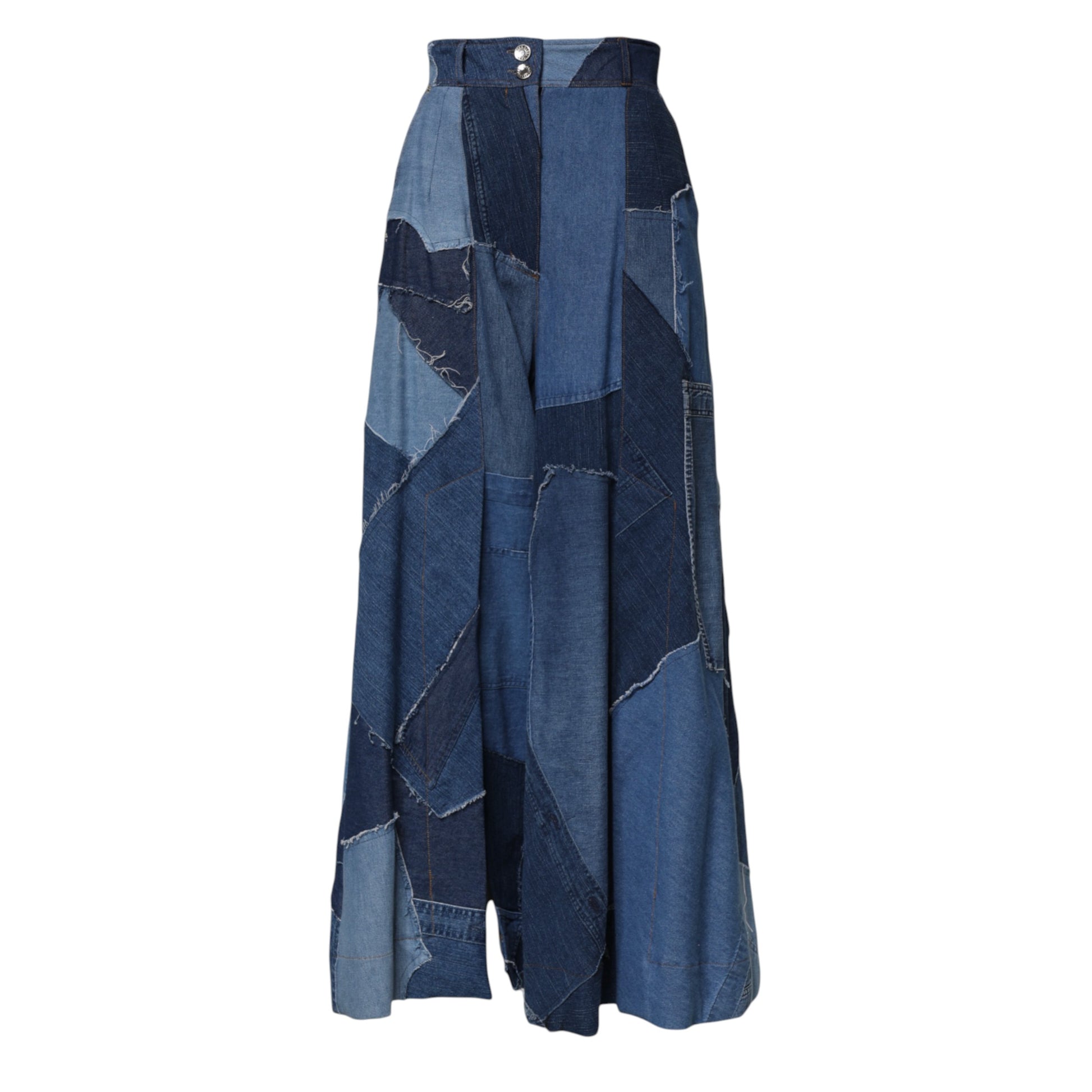 Blue Denim Long Maxi Patchwork Cotton Skirt