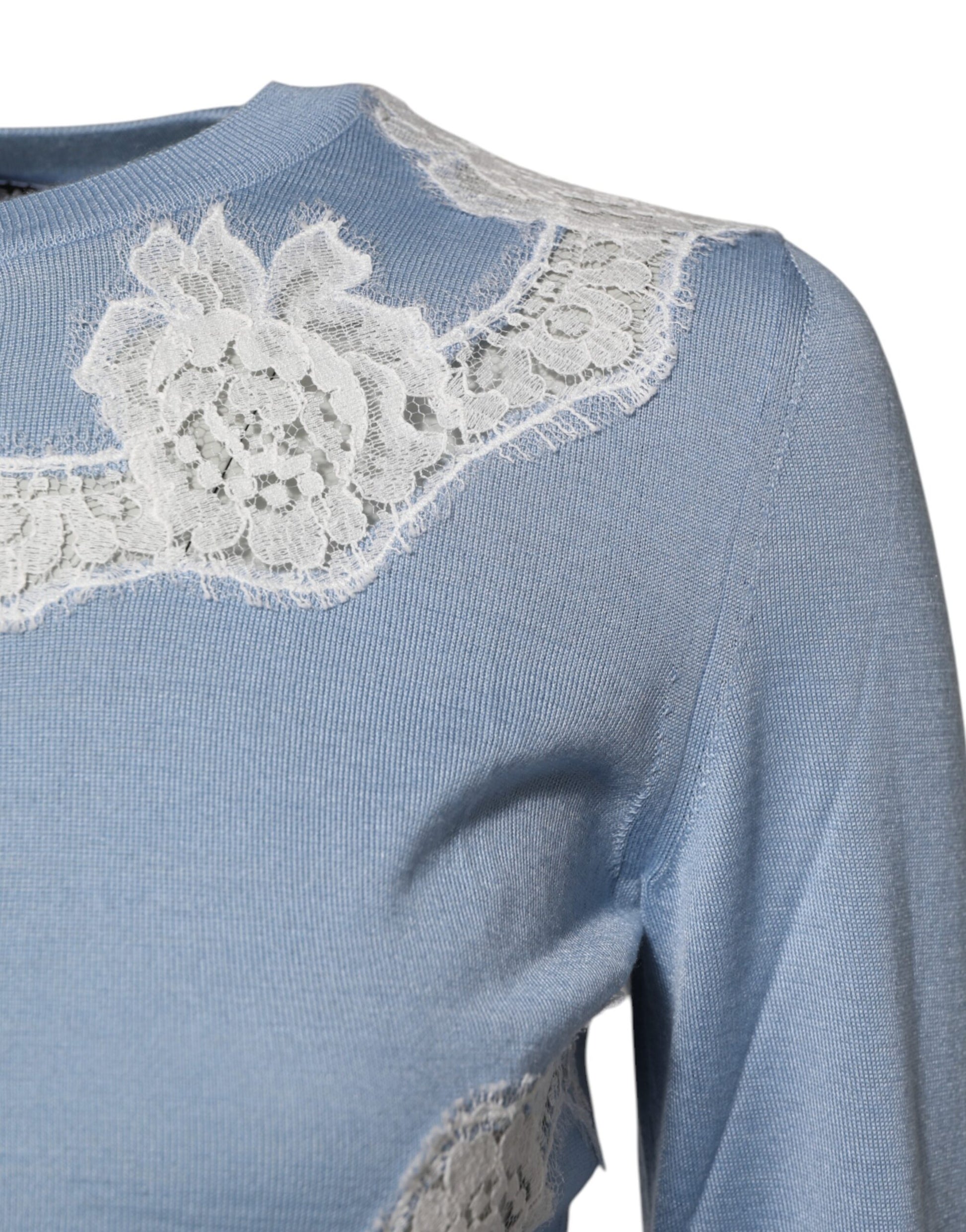 Blue Floral Lace Detailing Cardigan Sweater