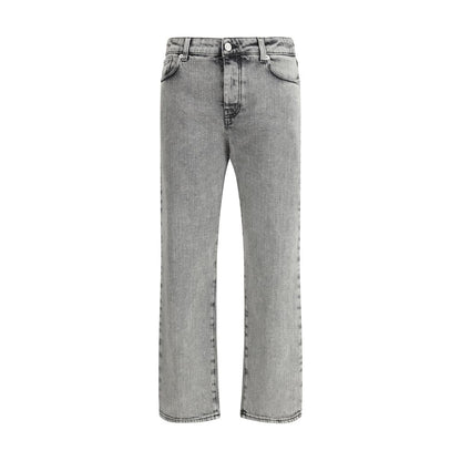 Gray Cotton Straight-Leg Jeans