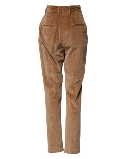 Brown Cotton Corduroy Tapered Pants