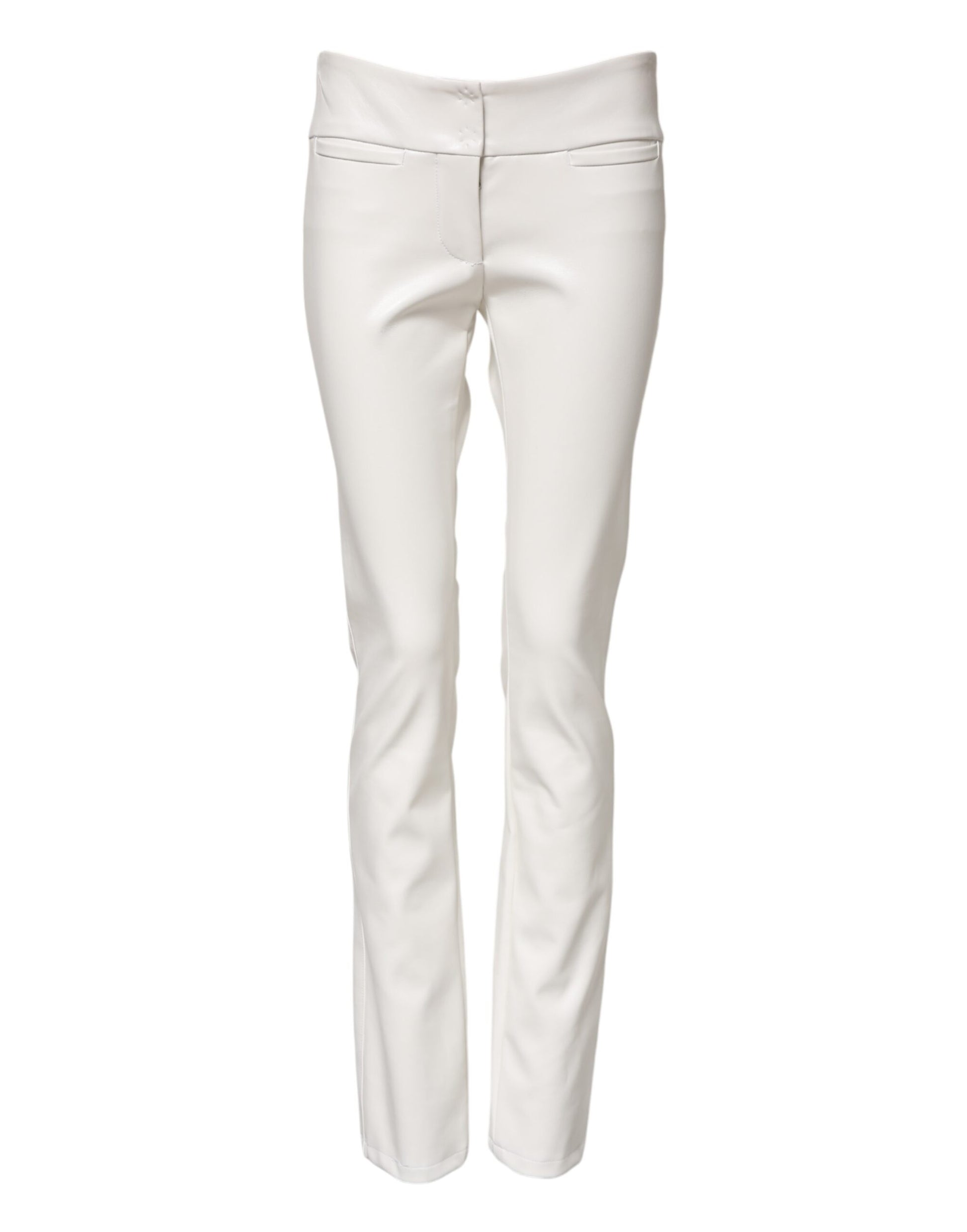 White Polyurethane High Waist Tapered Pants