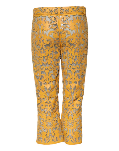 Yellow Floral Lace Mid Waist Capri Pants