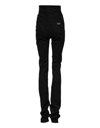 Black Cotton High Waist Skinny Denim Jeans