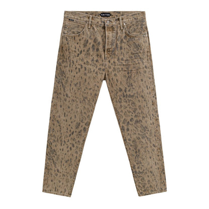 Beige Cotton Tapered Jeans