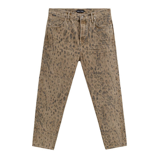 Beige Cotton Tapered Jeans