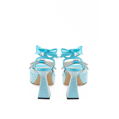 Blue Leather Platform Sandals