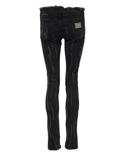 Black Cotton Tattered Skinny Denim Jeans