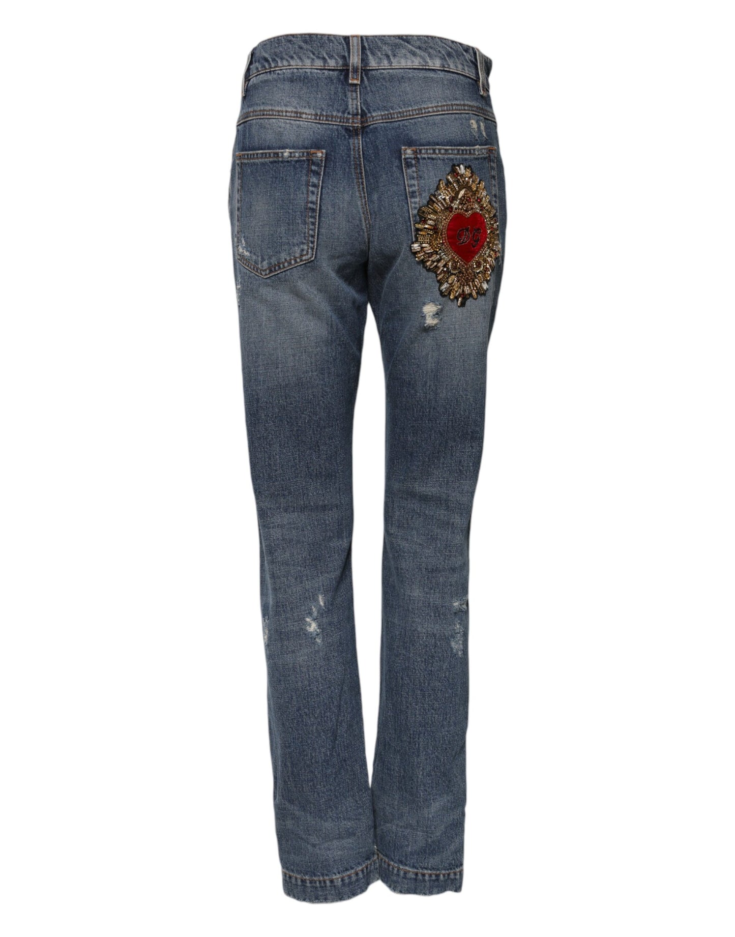 Blue Cotton Boyfriend Tattered Denim Jeans