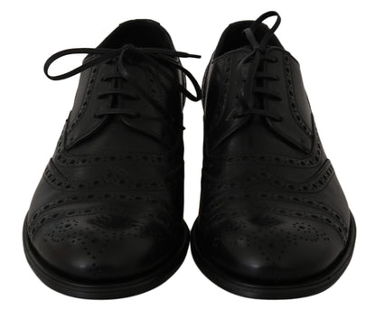 Elegant Black Leather Derby Wingtip Dress Shoes