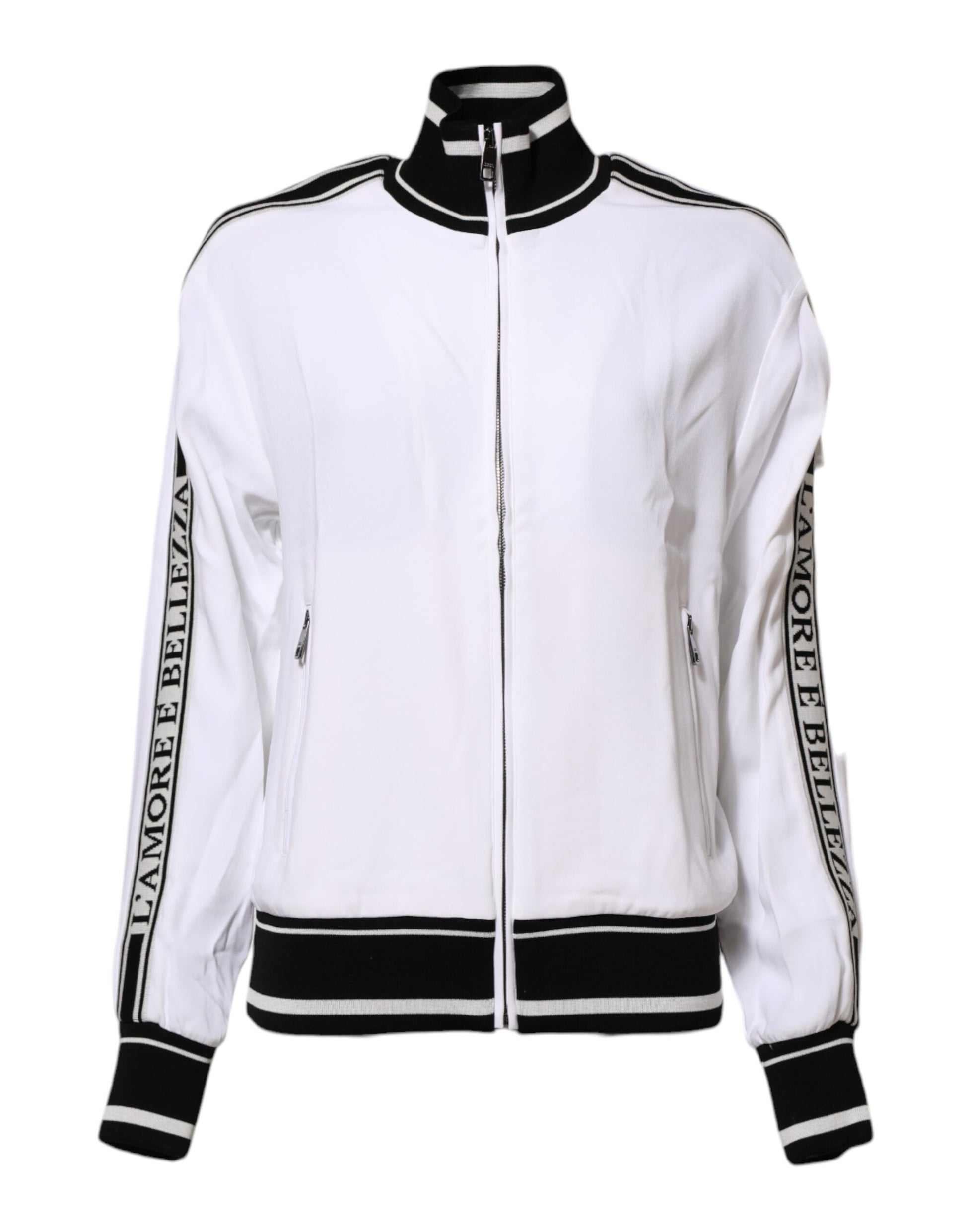 White Viscose Logo Women Full Zip Jacket