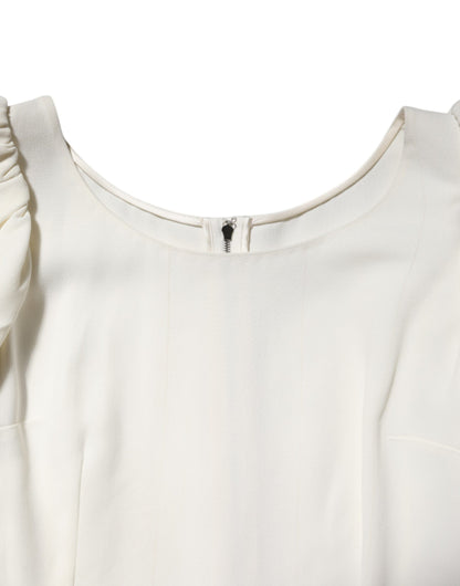White Round Neck Short Sleeves Blouse Top