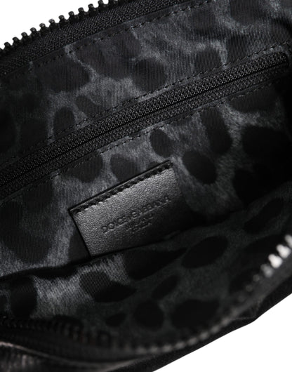 Black Nylon Logo Plaque Keyring Pouch Clutch Bag