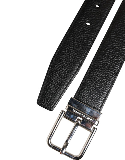 Black Classic Leather Silver Tone Buckle Belt