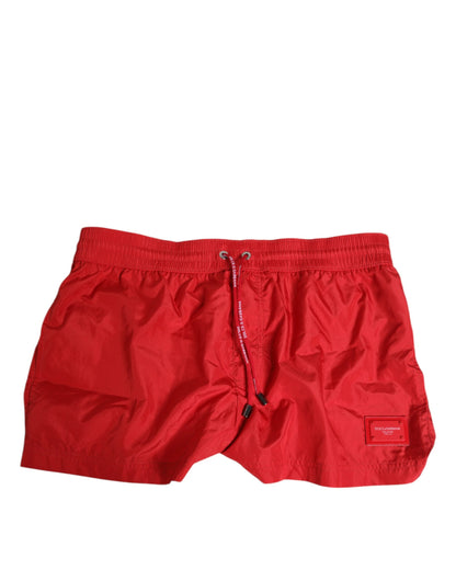 Red Drawstring Beachwear Men Shorts Swimwear